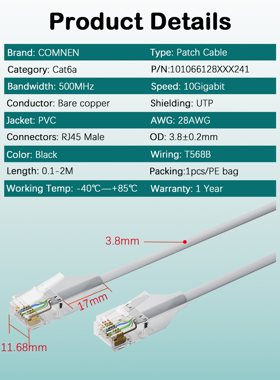 Cat6a UTP 10G Ethernet Lighting Patch Cords